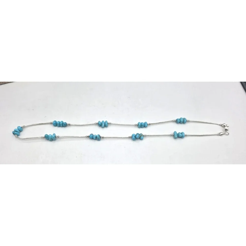 Genuine Turquoise Chips Liquid Silver 925 Necklace 18
